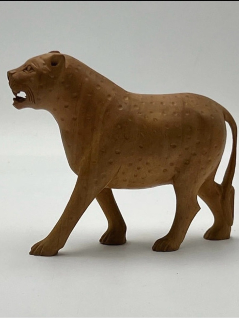 Small Wooden Leopard Figurine Hand Carved Natural Wood